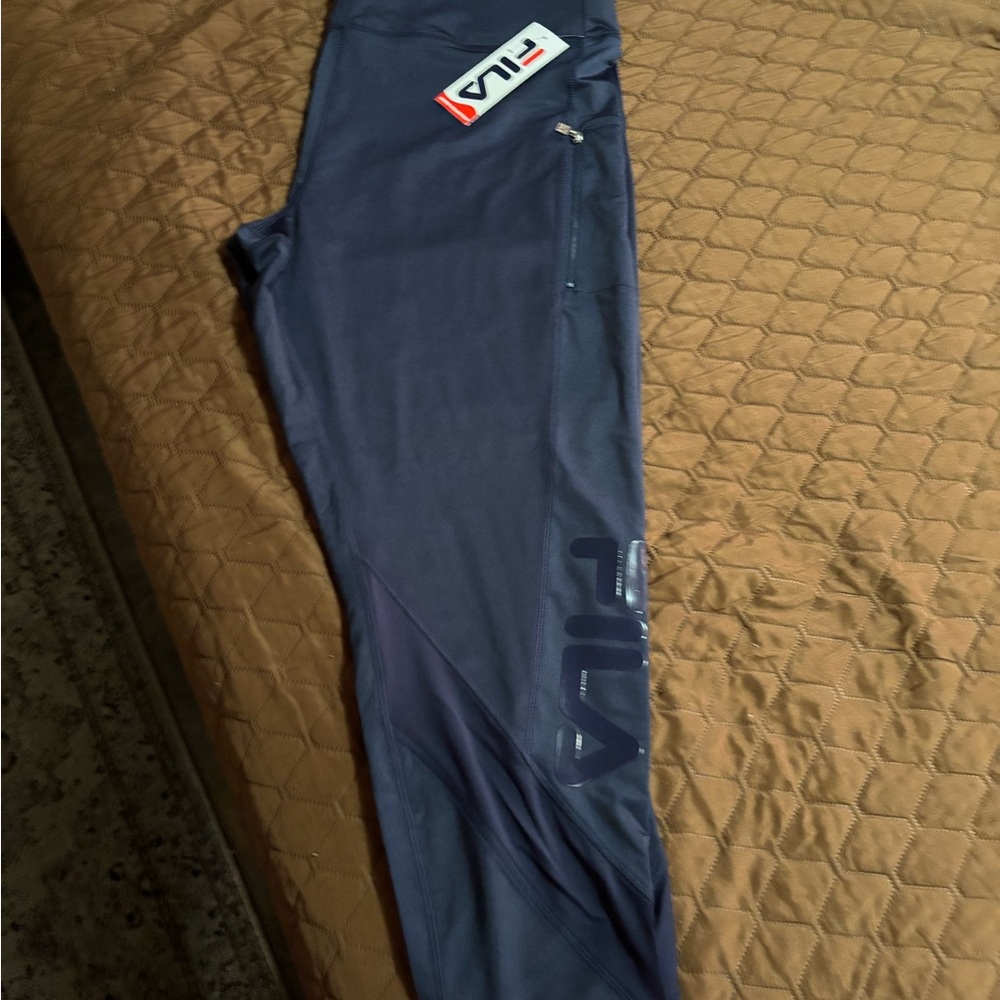 Fila Navy Blue Athletic Leggings with Side Zip